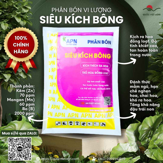 Mặt trước gói phân bón vi lượng Siêu Kích Bông 500g An Phát Nông.