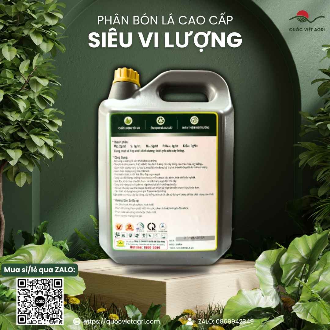 Mặt sau can Phân Bón Lá Ba Lá Xanh Đậm Đặc Siêu Vi Lượng 5 Lít, cung cấp vi lượng, tăng sức đề kháng cây trồng.
