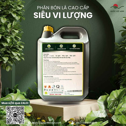 Mặt sau can Phân Bón Lá Ba Lá Xanh Đậm Đặc Siêu Vi Lượng 5 Lít, cung cấp vi lượng, tăng sức đề kháng cây trồng.
