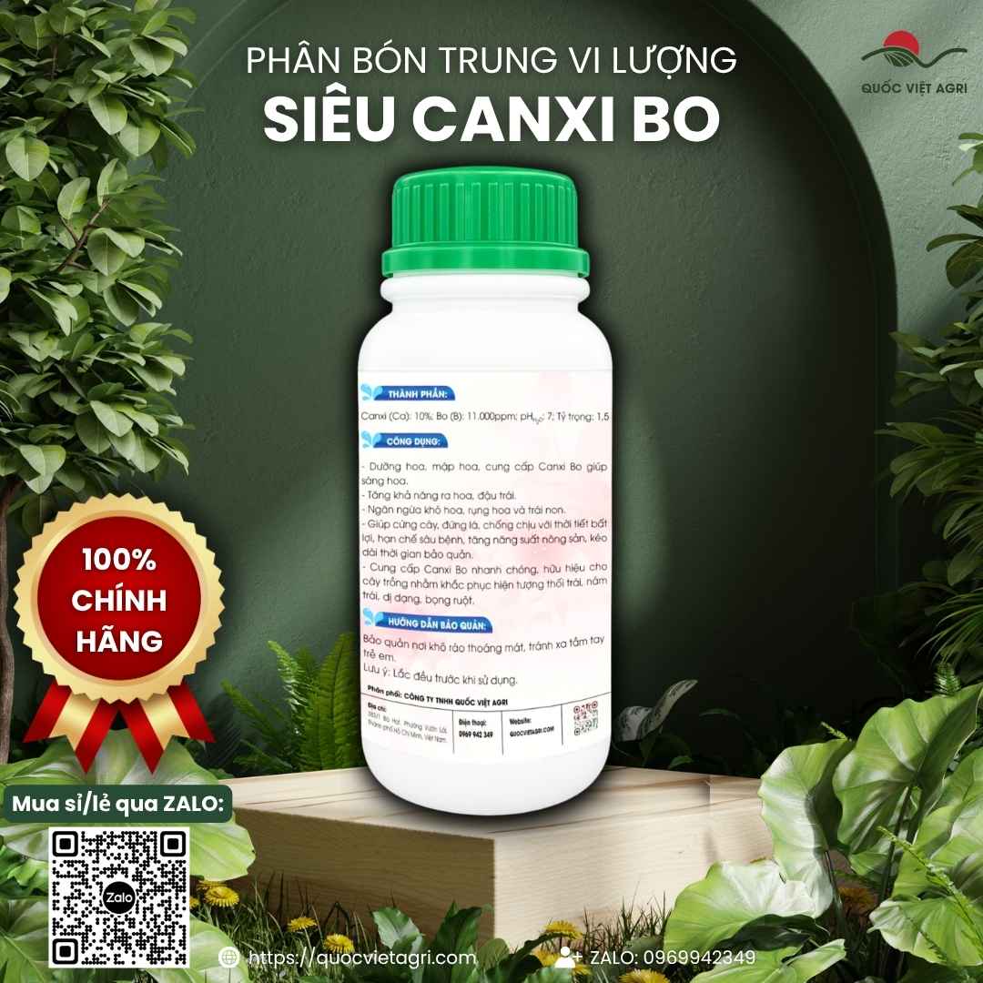 Mặt sau chai phân bón lá Canxi Bo Gel Sữa 500ml với thông tin thành phần Canxi, Bo và hướng dẫn sử dụng chi tiết.
