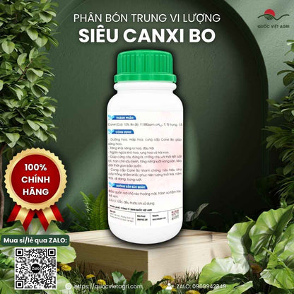 Mặt sau chai phân bón lá Canxi Bo Gel Sữa 500ml với thông tin thành phần Canxi, Bo và hướng dẫn sử dụng chi tiết.
