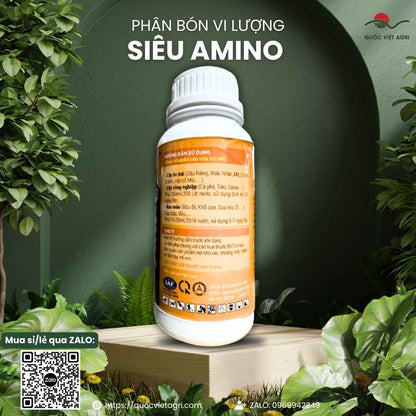 Mặt sau chai phân bón lá Amino Nuôi Trái Lớn Trái 500ml, chuyên dùng để lớn trái, chống sượng, sản phẩm chính hãng của Quốc Việt Agri.

