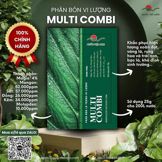 Mặt trước gói Phân bón vi lượng COMBI PLUS 30g xanh lá bật đọt.