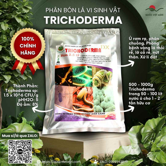 Mặt trước gói nấm đối kháng sinh học Trichoderma Điền Xanh 1kg.