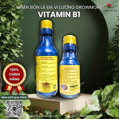 Bảng thành phần Sắt Chelate và chiết xuất Yucca mặt sau chai B1 Growmore.