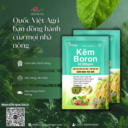Ảnh toàn diện kèm hàm lượng Kẽm 50.000ppm và Bo 50.000ppm chống rụng trái non.