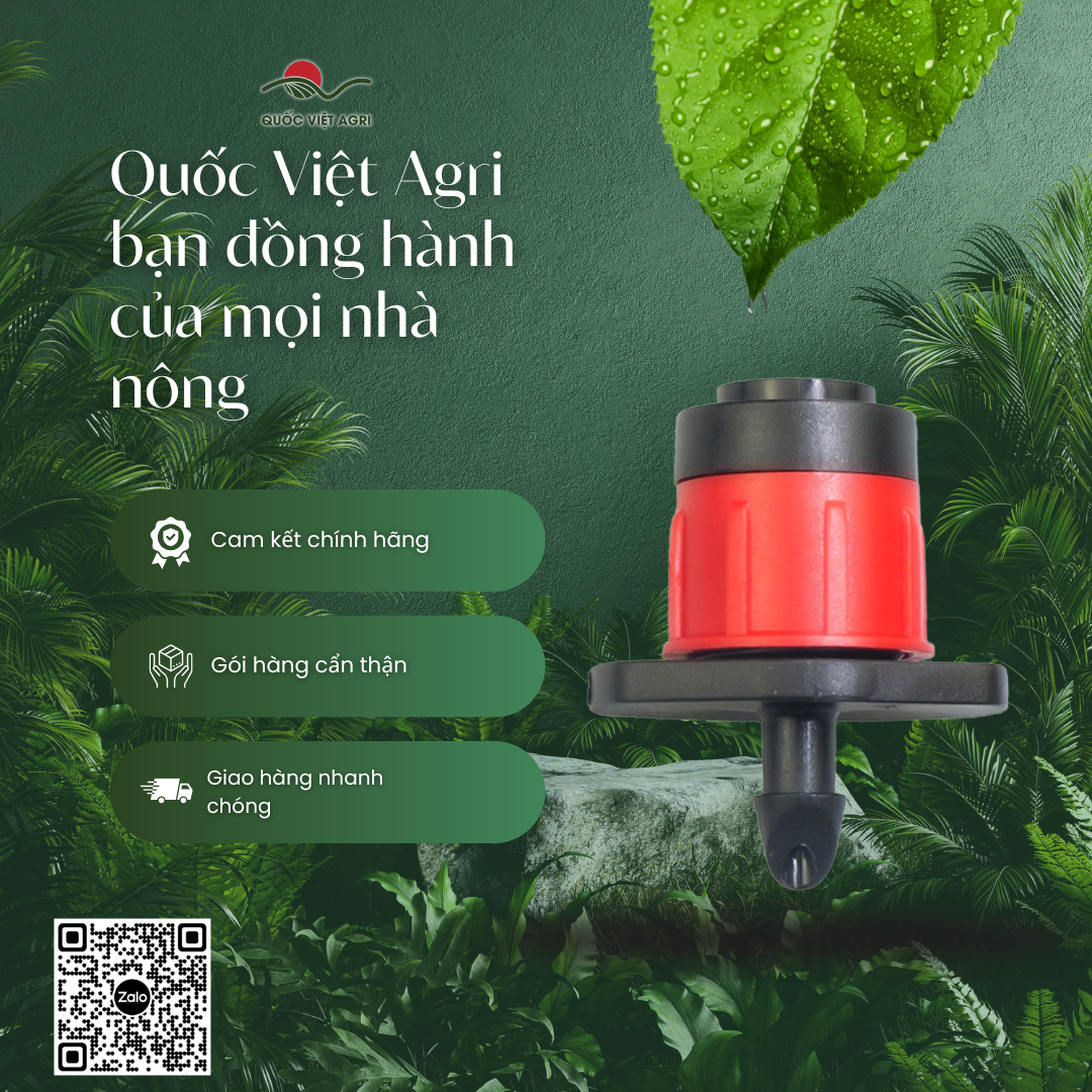 Béc phun chỉnh lưu lượng QVA 0–80 L/h – Quốc Việt Agri, đóng gói cẩn thận và hỗ trợ mua hàng.