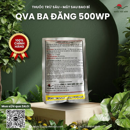 Mặt sau gói thuốc trừ sâu QVA BA ĐĂNG 500WP 100g – hướng dẫn sử dụng và liều lượng