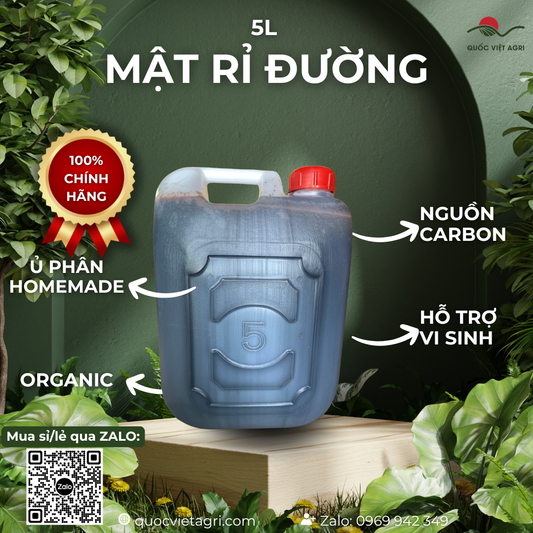 Mật rỉ đường 5L – can có tay cầm, nắp đỏ, dùng cho ủ phân homemade – Quốc Việt Agri