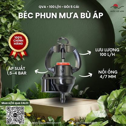 Béc phun mưa QVA bù áp 100 L/h – Gói 5 cái – ảnh chính với các đặc điểm sản phẩm.