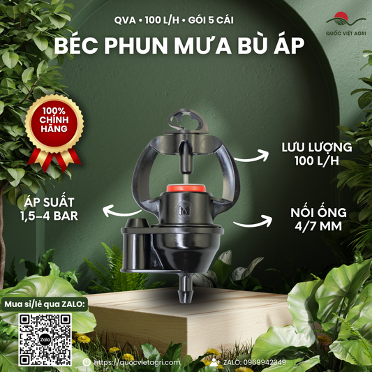 Béc phun mưa QVA bù áp 100 L/h – Gói 5 cái – ảnh chính với các đặc điểm sản phẩm.