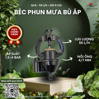 Béc phun mưa QVA bù áp 55 L/h – Gói 5 cái – ảnh chính với các đặc điểm sản phẩm.