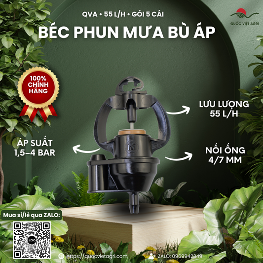 Béc phun mưa QVA bù áp 55 L/h – Gói 5 cái – ảnh chính với các đặc điểm sản phẩm.