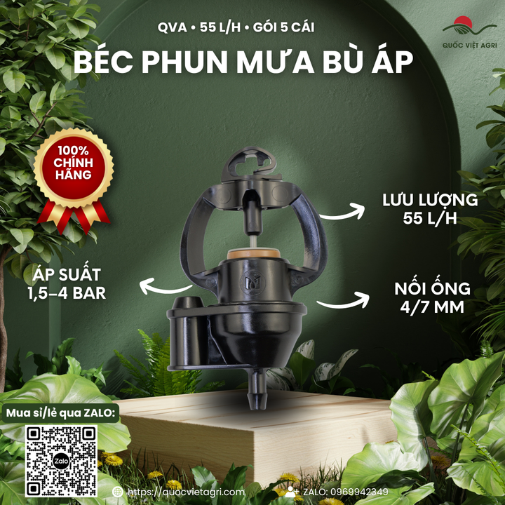 Béc phun mưa QVA bù áp 55 L/h – Gói 5 cái – ảnh chính với các đặc điểm sản phẩm.