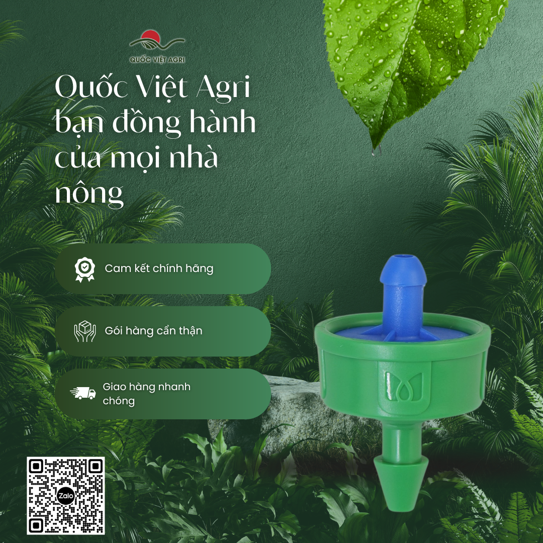 Đầu nhỏ giọt QVA bù áp chống chảy rút 2 L/h – Gói 10 cái – Quốc Việt Agri đồng hành cùng nhà nông.