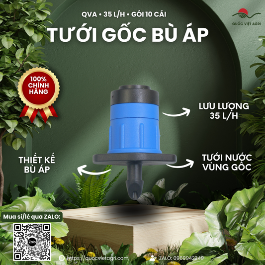 Béc tưới gốc QVA bù áp 35 L/h – Gói 10 cái – ảnh chính với các đặc điểm sản phẩm.