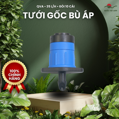 Béc tưới gốc QVA bù áp 35 L/h – Gói 10 cái – ảnh sản phẩm trên bố cục xanh QVA.