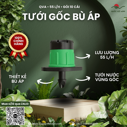Béc tưới gốc QVA bù áp 55 L/h – Gói 10 cái – ảnh chính với các đặc điểm sản phẩm.