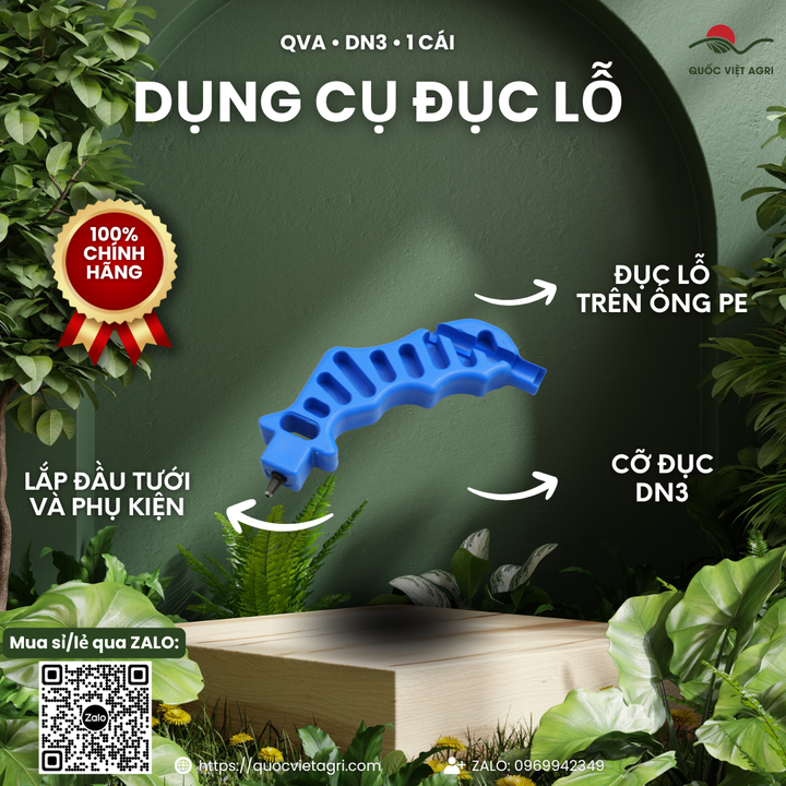 Dụng cụ đục lỗ ống tưới QVA 3 mm (Dn3) – 1 cái – ảnh chính với các đặc điểm sản phẩm.