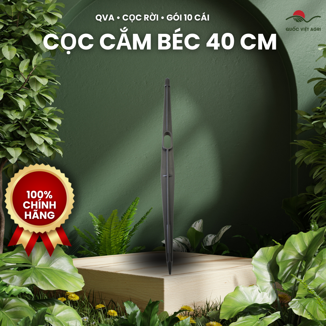 Cọc cắm béc tưới QVA 40 cm – Gói 10 cái – ảnh sản phẩm trên bố cục xanh QVA.