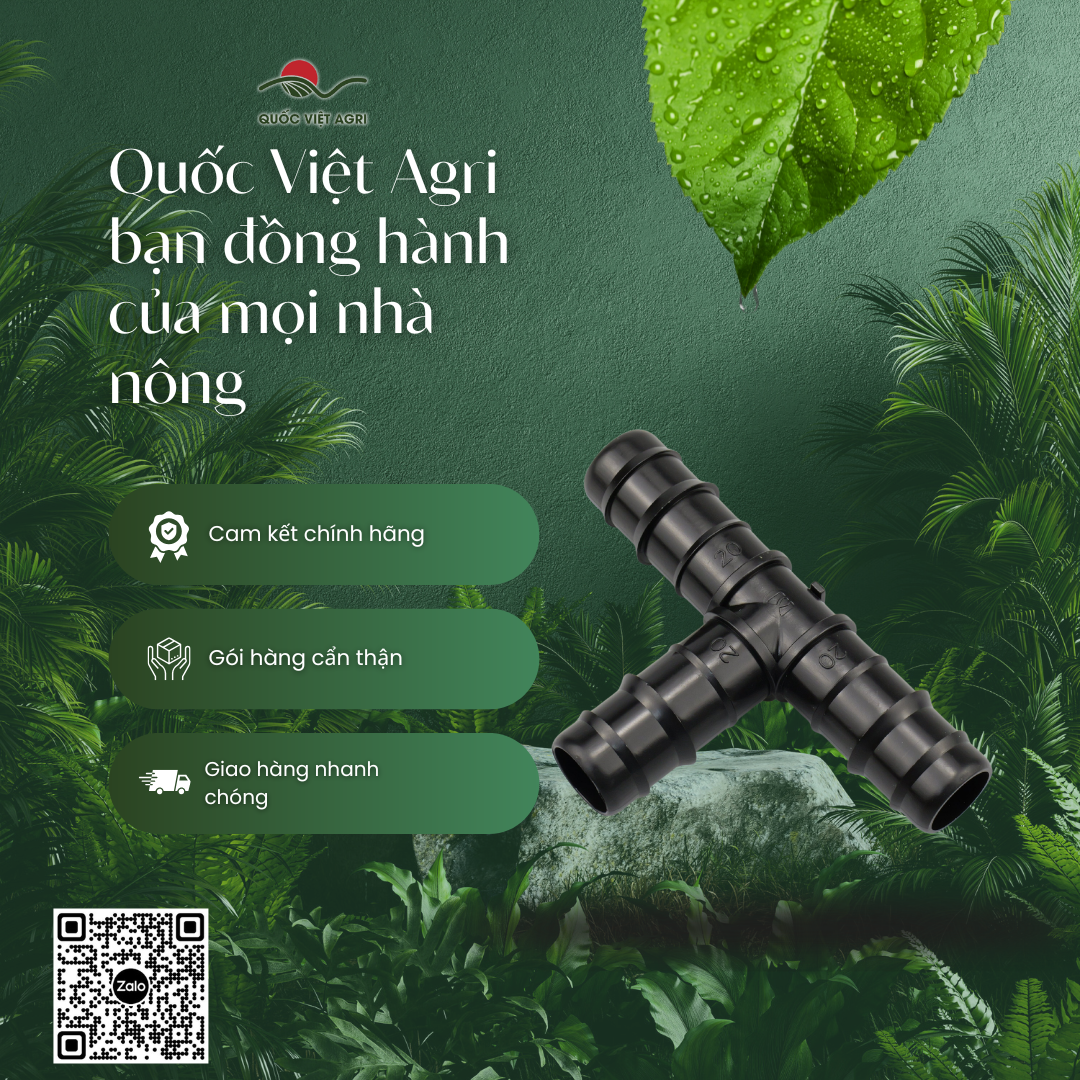 Tê chia nhánh ống tưới PE16 QVA – Gói 10 cái – Quốc Việt Agri đồng hành cùng nhà nông.