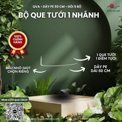 Bộ que tưới 1 nhánh QVA W2112, dây PE 50 cm — gói 5 bộ; đầu nhỏ giọt chọn riêng