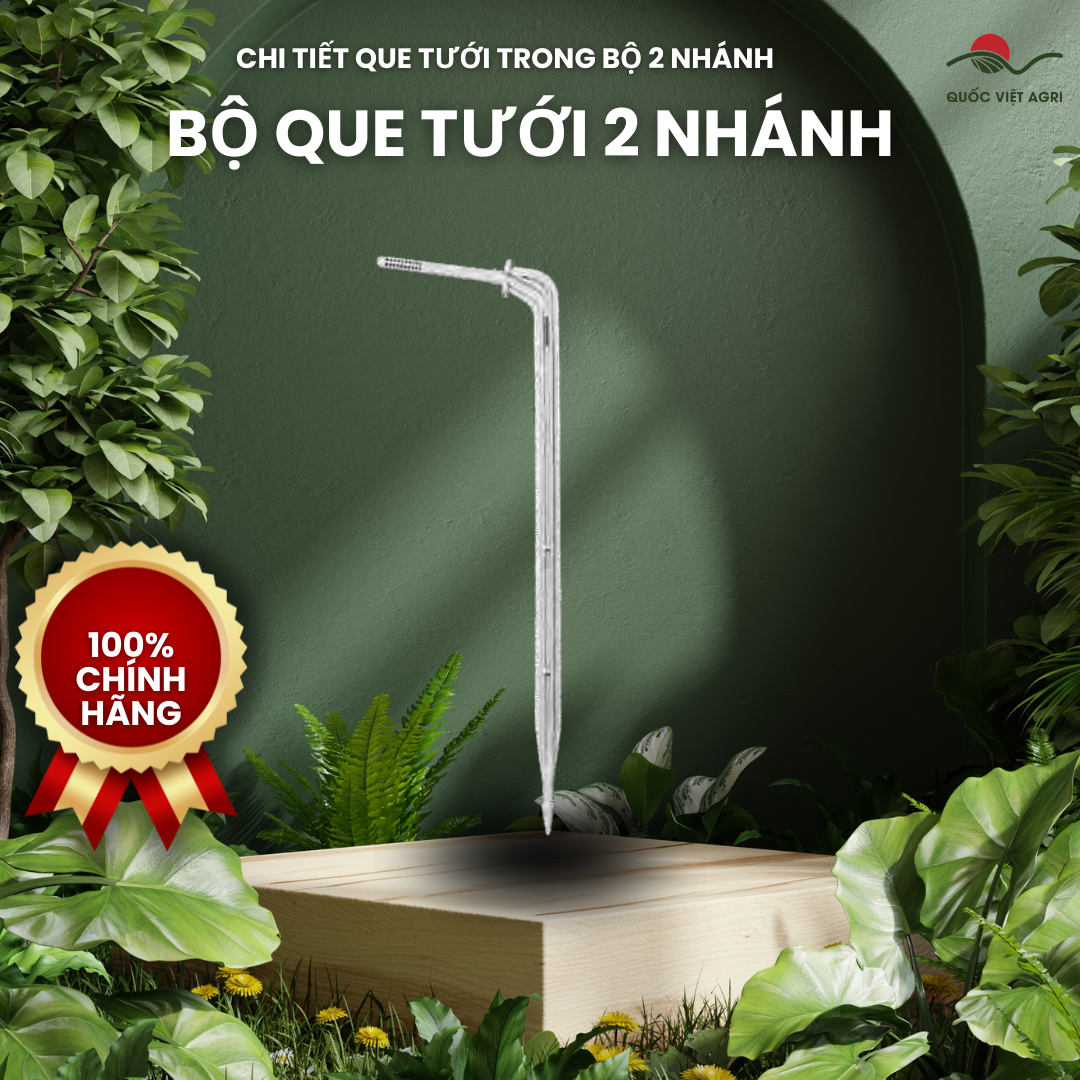 Bộ que tưới 2 nhánh QVA, dây PE trắng–đen 50 cm – Gói 5 bộ – chi tiết que tưới thuộc bộ hai nhánh.
