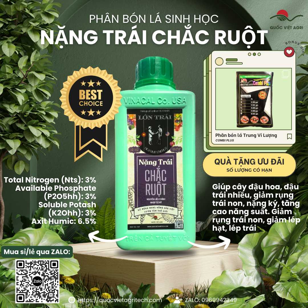 sản phẩm nặng trái chắc ruột của quốc việt agri với nhãn mác rõ ràng 450ML