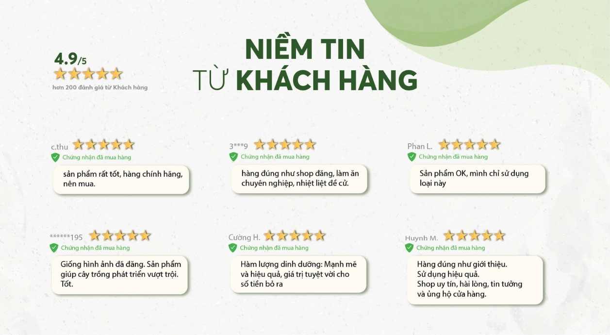 Tổng hợp đánh giá 5 sao từ người dùng về sản phẩm phân bón và thuốc bảo vệ thực vật của Quốc Việt Agri