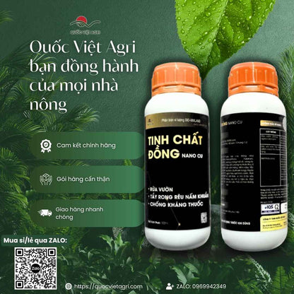 Ảnh toàn diện chai Tinh Chất Đồng Nano Cu 500ml dùng rửa vườn trị nấm.
