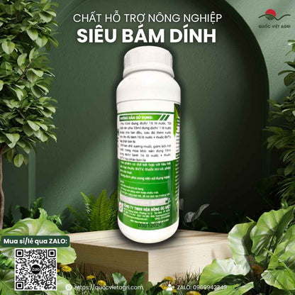 Mặt sau chai CHẤT SIÊU BÁM DÍNH SINH HỌC 1 Lít, tăng độ bám, loang trải, thấm sâu cho thuốc BVTV và phân bón lá.
