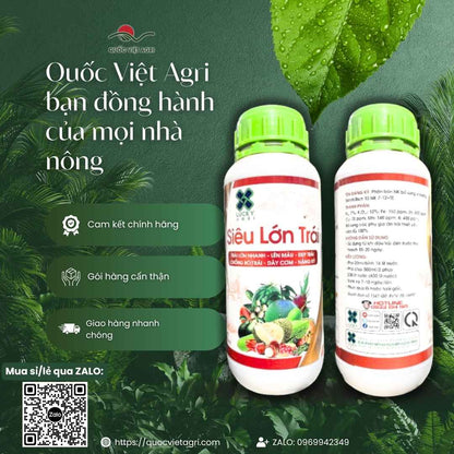 Ảnh toàn diện chai phân bón lá Siêu Lớn Trái 500ml, chuyên dùng để nuôi trái sầu riêng, chống nứt, sản phẩm chính hãng.
