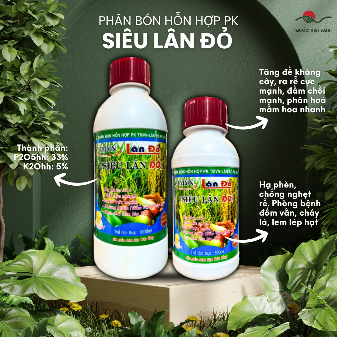 Mặt trước chai Phân Bón Lá PK SIÊU LÂN ĐỎ 500ml-1L, hiển thị rõ thương hiệu và công dụng sản phẩm