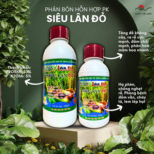 Mặt trước chai Phân Bón Lá PK SIÊU LÂN ĐỎ 500ml-1L, hiển thị rõ thương hiệu và công dụng sản phẩm