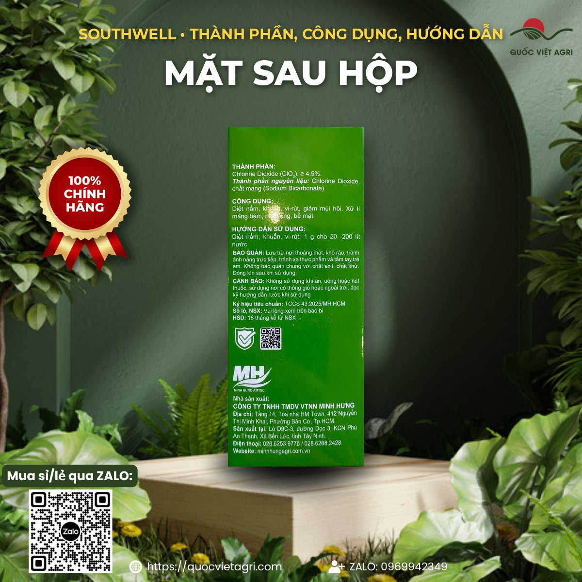 Mặt sau hộp SOUTHWELL 20g: thành phần, công dụng, hướng dẫn sử dụng