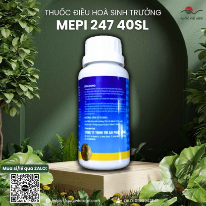 Hoạt chất Mepiquat Chloride 400g/l mặt sau chai Mepi 247 chống đổ ngã lúa.