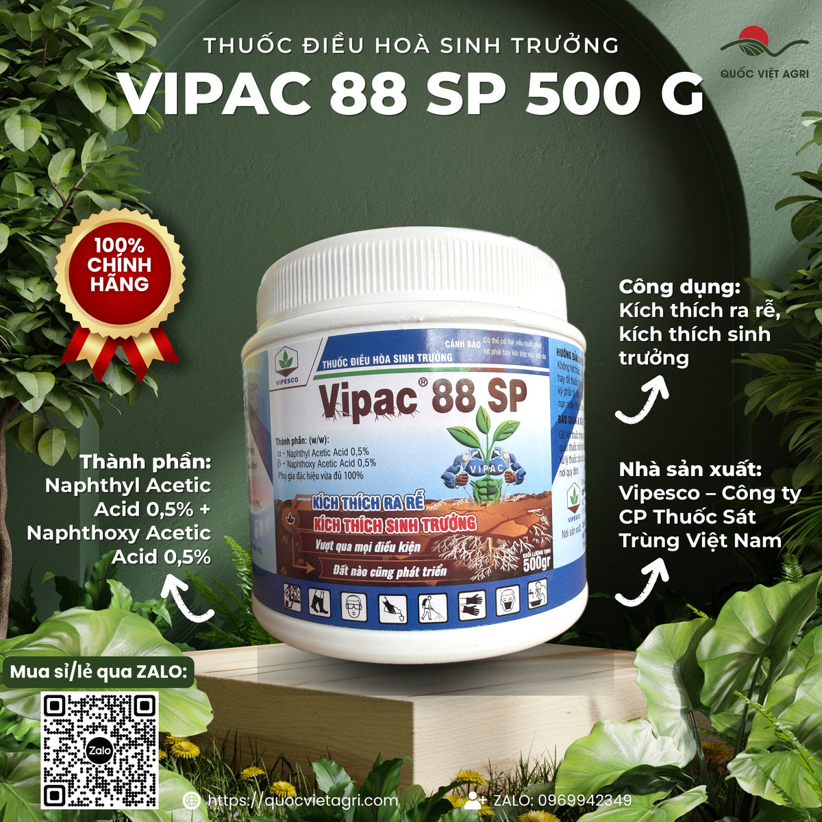 Thuốc điều hoà sinh trưởng Vipac 88 SP hũ 500g – Vipesco – ảnh giới thiệu, thành phần – công dụng – liều dùng