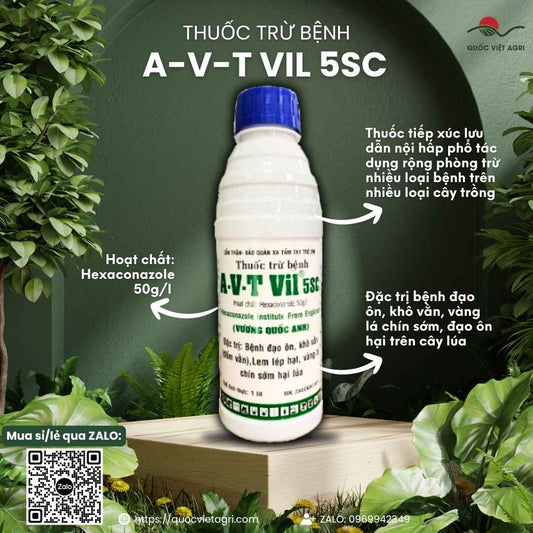 Mặt trước chai thuốc trừ nấm A-V-T VIL 5SC 1 Lít Việt Thắng.
