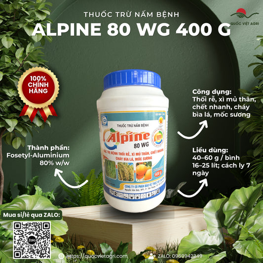Thuốc trừ bệnh Alpine 80WG hũ 400g – Fosetyl-Aluminium 80% – SPC – ảnh giới thiệu, thành phần – công dụng – liều dùng