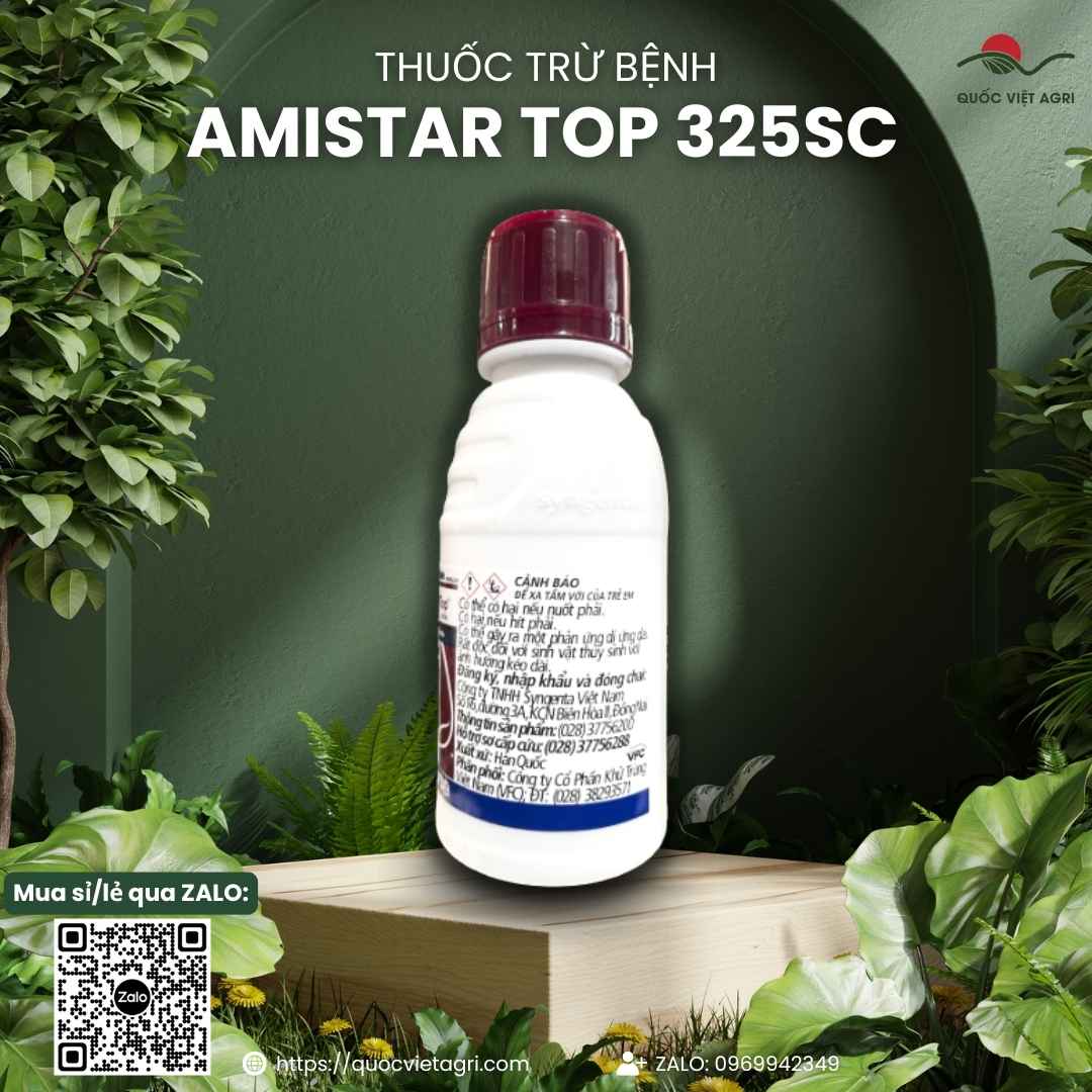 Thành phần Azoxystrobin và Difenoconazole mặt sau chai Amistar