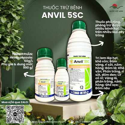 Mặt trước chai thuốc trừ bệnh Anvil 5SC 1 Lít, chuyên dùng để đặc trị rỉ sắt cà phê, nấm hồng, sản phẩm chính hãng Syngenta.

