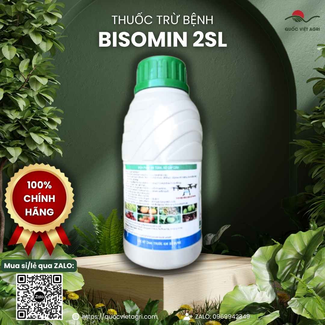 Hoạt chất Kasugamycin 20g/l ghi trên nhãn chai Bisomin 2SL.