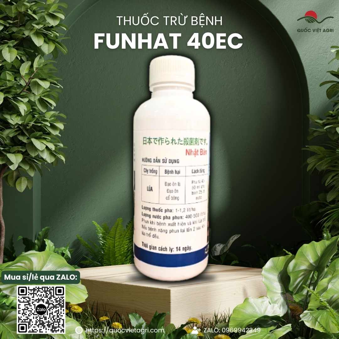 Mặt sau chai thuốc trừ bệnh Funhat 40EC 450ml (Fu Nhật) với thông tin thành phần hoạt chất Isoprothiolane 400g/l và hướng dẫn sử dụng.