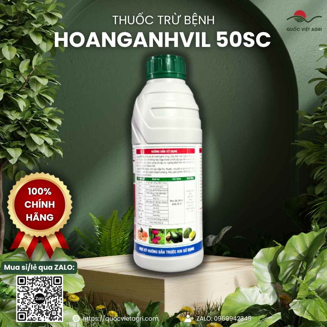 Mặt sau chai thuốc trừ bệnh Hoanganhvil 50SC 1 Lít với thông tin thành phần hoạt chất Hexaconazole và hướng dẫn sử dụng chi tiết.