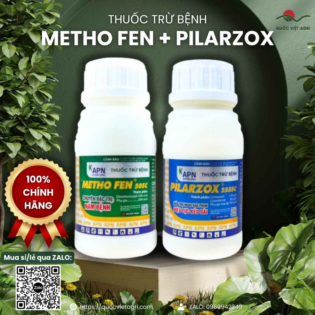 Hai chai thuốc trừ bệnh APN PRO Pilarzox và Metho Fen chính hãng An Phát Nông.
