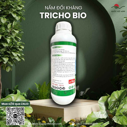 Bảng thành phần Trichoderma và Bacillus mặt sau chai Tricho Bio.