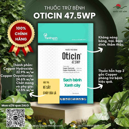 Mặt trước gói Thuốc trừ bệnh OTICIN 47.5WP 500g Đồng Kép rửa vườn.
