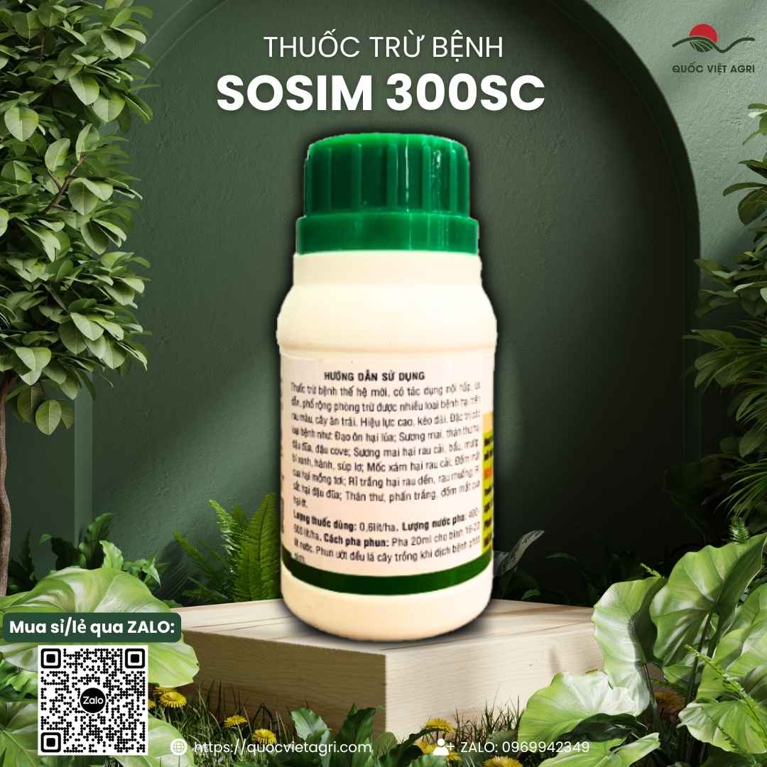 Thành phần Kresoxim-methyl 300g/l mặt sau chai Sosim đặc trị sương mai.