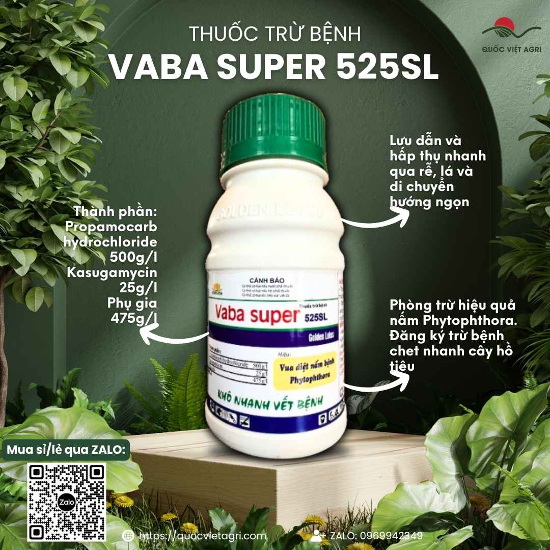 Mặt trước chai thuốc trừ bệnh Vaba Super 525SL 500ml đặc trị nấm vi khuẩn.