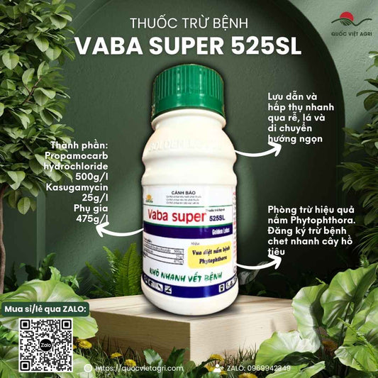 Mặt trước chai thuốc trừ bệnh Vaba Super 525SL 500ml đặc trị nấm vi khuẩn.